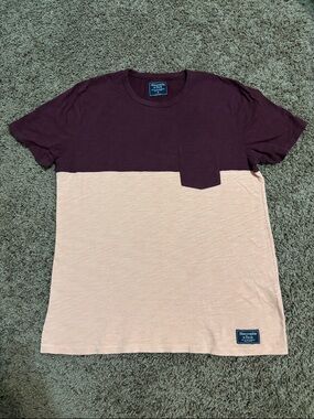 Abercrombie & Fitch Men’s M T-Shirt Cotton Two Tone Maroon Salmon Short Sleeve